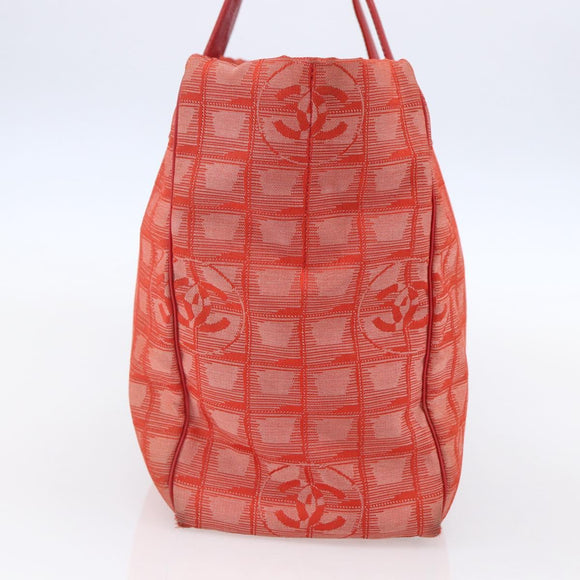 CHANEL New Travel Line Tote Bag Nylon Red Silver CC Auth 147552