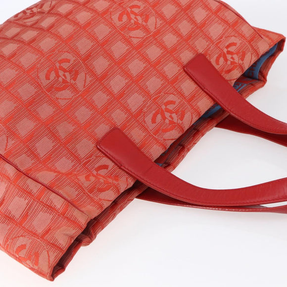 CHANEL New Travel Line Tote Bag Nylon Red Silver CC Auth 147552