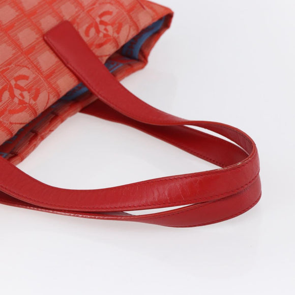 CHANEL New Travel Line Tote Bag Nylon Red Silver CC Auth 147552