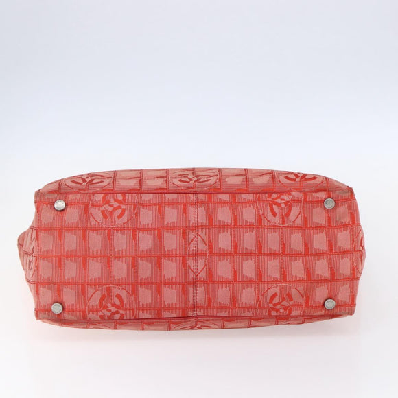 CHANEL New Travel Line Tote Bag Nylon Red Silver CC Auth 147552