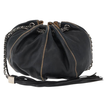 CHANEL Chain Shoulder Bag Leather Black Silver CC Auth 147553