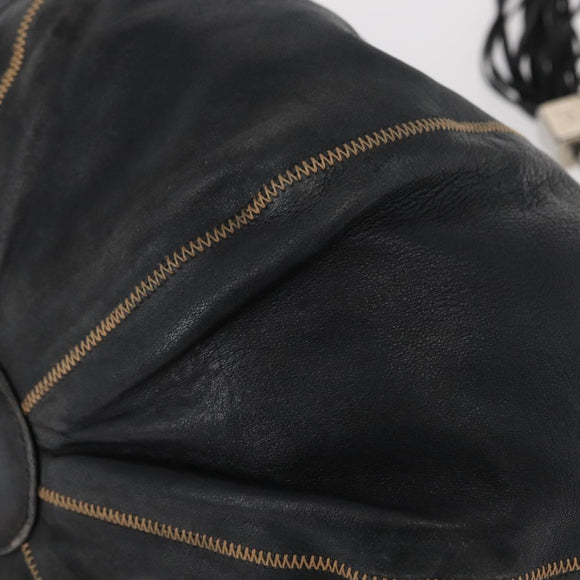 CHANEL Chain Shoulder Bag Leather Black Silver CC Auth 147553