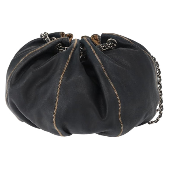 CHANEL Chain Shoulder Bag Leather Black Silver CC Auth 147553