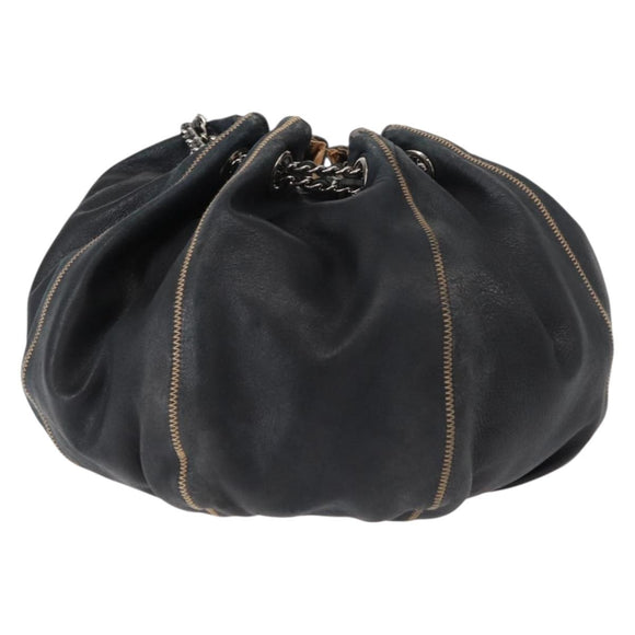 CHANEL Chain Shoulder Bag Leather Black Silver CC Auth 147553