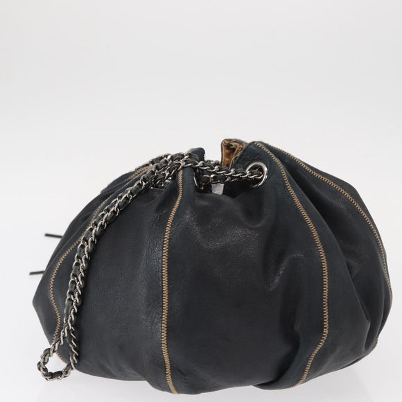 CHANEL Chain Shoulder Bag Leather Black Silver CC Auth 147553