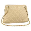 CHANEL Matelasse Chain Shoulder Bag Lamb Skin Beige Gold CC Auth 147554-1
