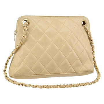 CHANEL Matelasse Chain Shoulder Bag Lamb Skin Beige Gold CC Auth 147554