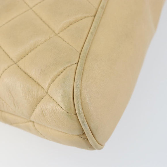 CHANEL Matelasse Chain Shoulder Bag Lamb Skin Beige Gold CC Auth 147554