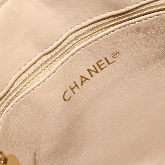 CHANEL Matelasse Chain Shoulder Bag Lamb Skin Beige Gold CC Auth 147554