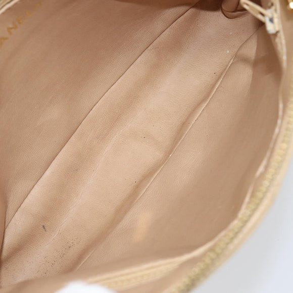 CHANEL Matelasse Chain Shoulder Bag Lamb Skin Beige Gold CC Auth 147554