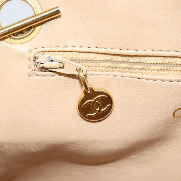 CHANEL Matelasse Chain Shoulder Bag Lamb Skin Beige Gold CC Auth 147554