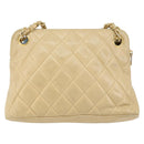 CHANEL Matelasse Chain Shoulder Bag Lamb Skin Beige Gold CC Auth 147554-2