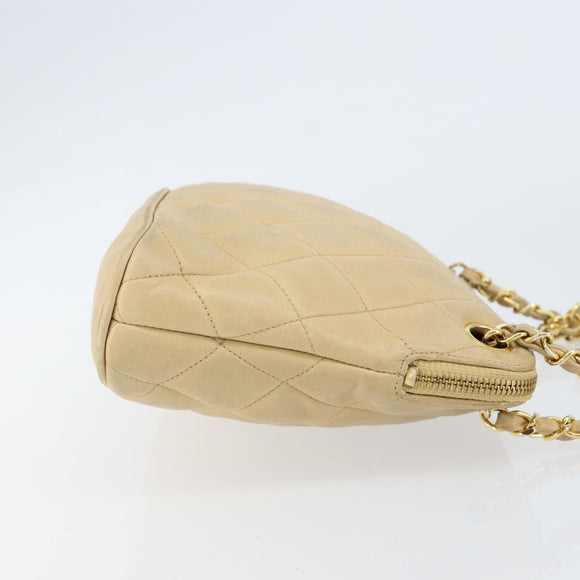 CHANEL Matelasse Chain Shoulder Bag Lamb Skin Beige Gold CC Auth 147554