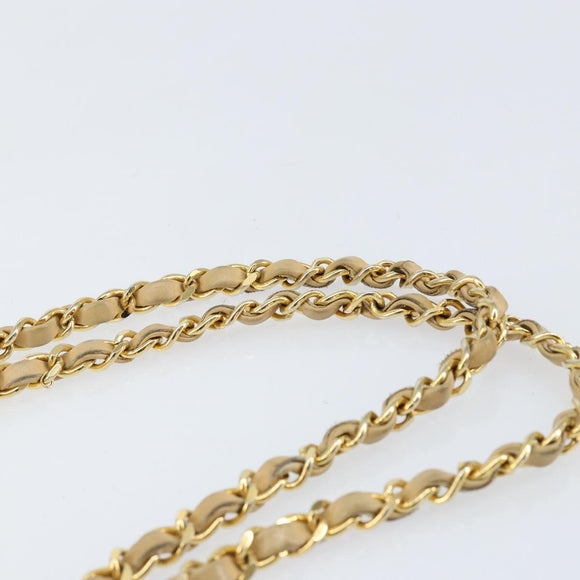 CHANEL Matelasse Chain Shoulder Bag Lamb Skin Beige Gold CC Auth 147554