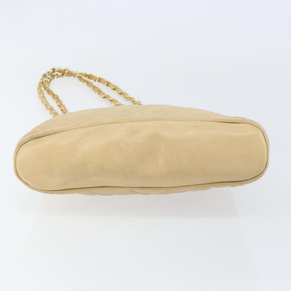 CHANEL Matelasse Chain Shoulder Bag Lamb Skin Beige Gold CC Auth 147554