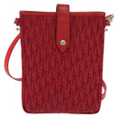 Christian Dior Trotter Canvas Shoulder Bag Red Silver Auth 147558-2