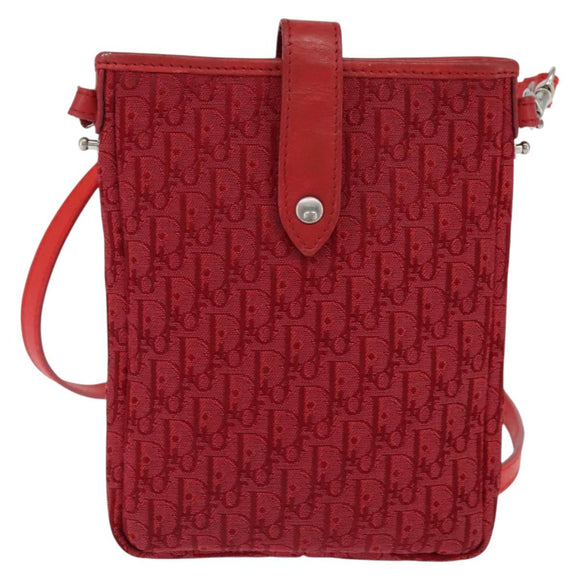 Christian Dior Trotter Canvas Shoulder Bag Red Silver Auth 147558