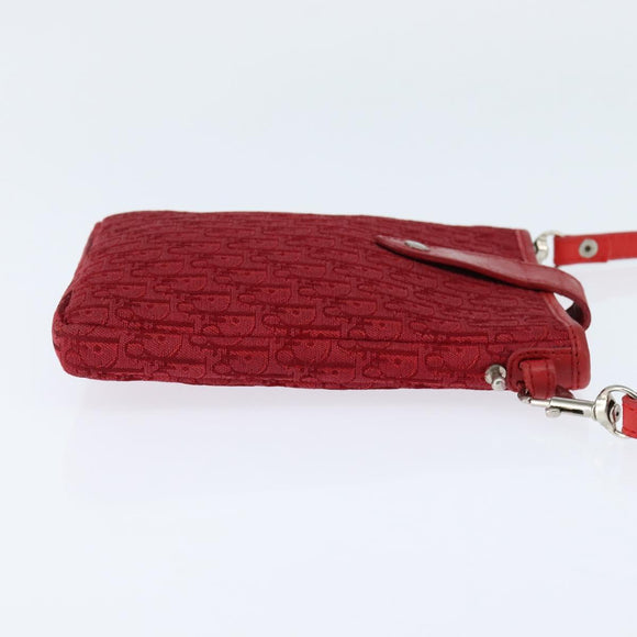 Christian Dior Trotter Canvas Shoulder Bag Red Silver Auth 147558
