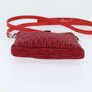 Christian Dior Trotter Canvas Shoulder Bag Red Silver Auth 147558-9
