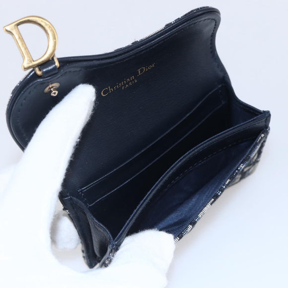 Christian Dior Trotter Canvas Saddle Coin Card Case Navy Auth 147559