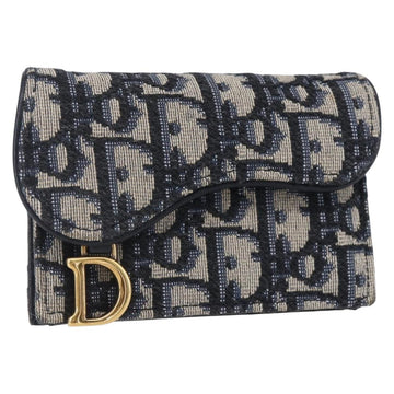 Christian Dior Trotter Canvas Saddle Coin Card Case Navy Auth 147559