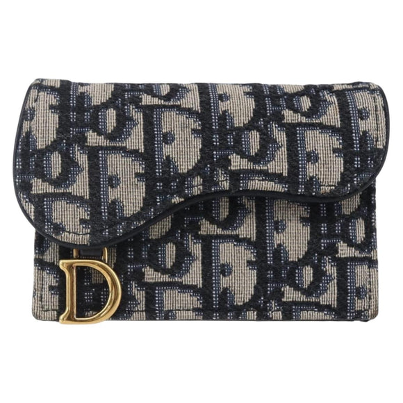 Christian Dior Trotter Canvas Saddle Coin Card Case Navy Auth 147559
