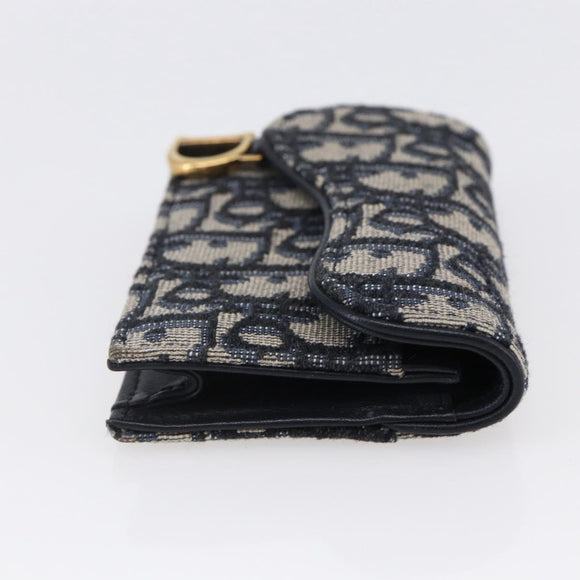 Christian Dior Trotter Canvas Saddle Coin Card Case Navy Auth 147559