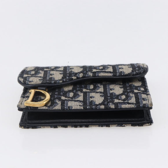 Christian Dior Trotter Canvas Saddle Coin Card Case Navy Auth 147559