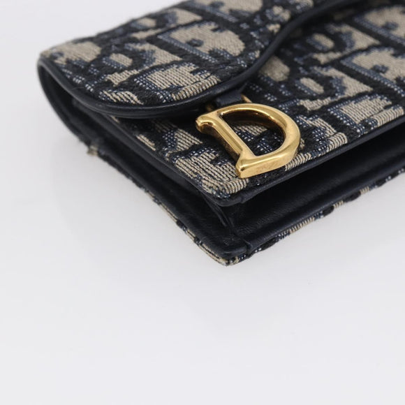 Christian Dior Trotter Canvas Saddle Coin Card Case Navy Auth 147559