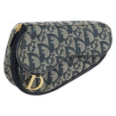 Christian Dior Trotter Canvas Saddle Pouch Blue Gold Auth 147560-1