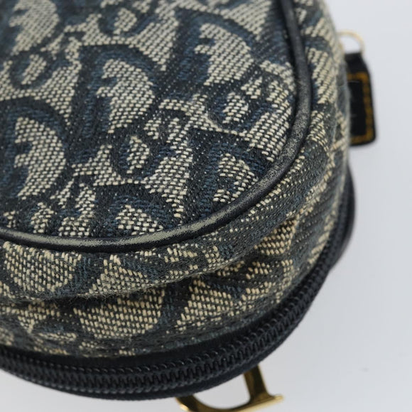 Christian Dior Trotter Canvas Satteltasche Blau Gold Auth 147560