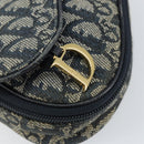 Christian Dior Trotter Canvas Satteltasche Blau Gold Auth 147560-8