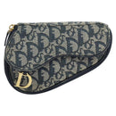 Christian Dior Trotter Canvas Saddle Pouch Blue Gold Auth 147560-2