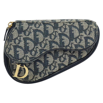 Christian Dior Trotter Canvas Saddle Pouch Blue Gold Auth 147560 - 0