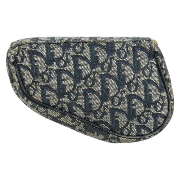 Christian Dior Trotter Canvas Saddle Pouch Blue Gold Auth 147560