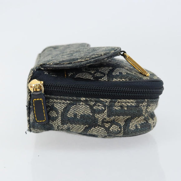 Christian Dior Trotter Canvas Saddle Pouch Blue Gold Auth 147560