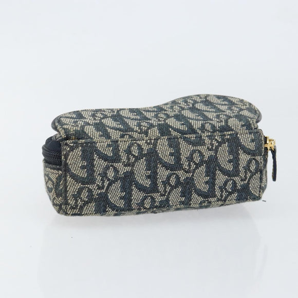 Christian Dior Trotter Canvas Saddle Pouch Blue Gold Auth 147560
