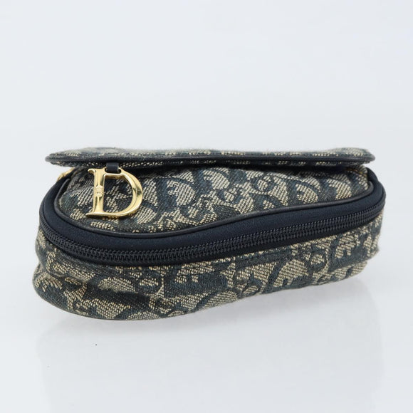 Christian Dior Trotter Canvas Saddle Pouch Blue Gold Auth 147560