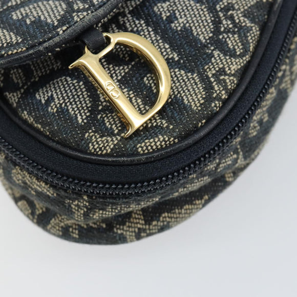 Christian Dior Trotter Canvas Saddle Pouch Blue Gold Auth 147560