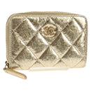 CHANEL Matelasse Compact Wallet Leather Champagne Gold CC Auth 147563V-1