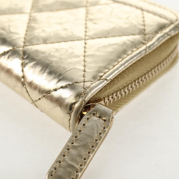 CHANEL Matelasse Compact Wallet Leather Champagne Gold CC Auth 147563V