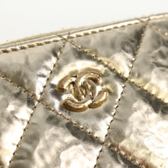 CHANEL Matelasse Compact Wallet Leather Champagne Gold CC Auth 147563V