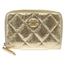 CHANEL Matelasse Compact Wallet Leather Champagne Gold CC Auth 147563V-2