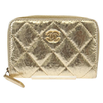 CHANEL Matelasse Compact Wallet Leather Champagne Gold CC Auth 147563V - 0