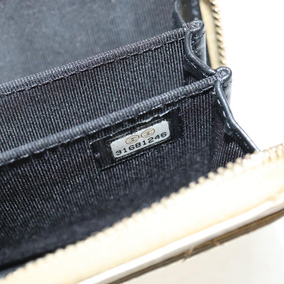 CHANEL Matelasse Compact Wallet Leather Champagne Gold CC Auth 147563V