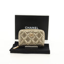 CHANEL Matelasse Compact Wallet Leather Champagne Gold CC Auth 147563V-21