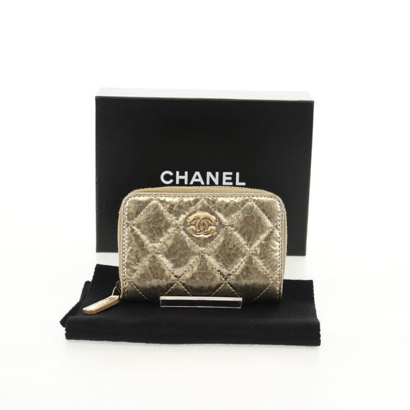 CHANEL Matelasse Compact Wallet Leather Champagne Gold CC Auth 147563V