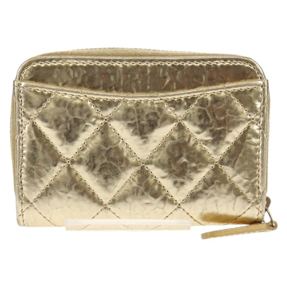 CHANEL Matelasse Compact Wallet Leather Champagne Gold CC Auth 147563V