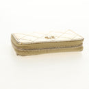 CHANEL Matelasse Compact Wallet Leather Champagne Gold CC Auth 147563V-6