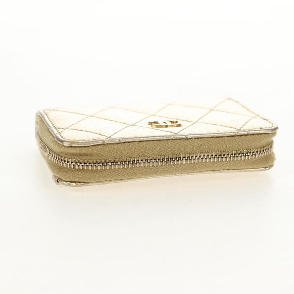 CHANEL Matelasse Compact Wallet Leather Champagne Gold CC Auth 147563V